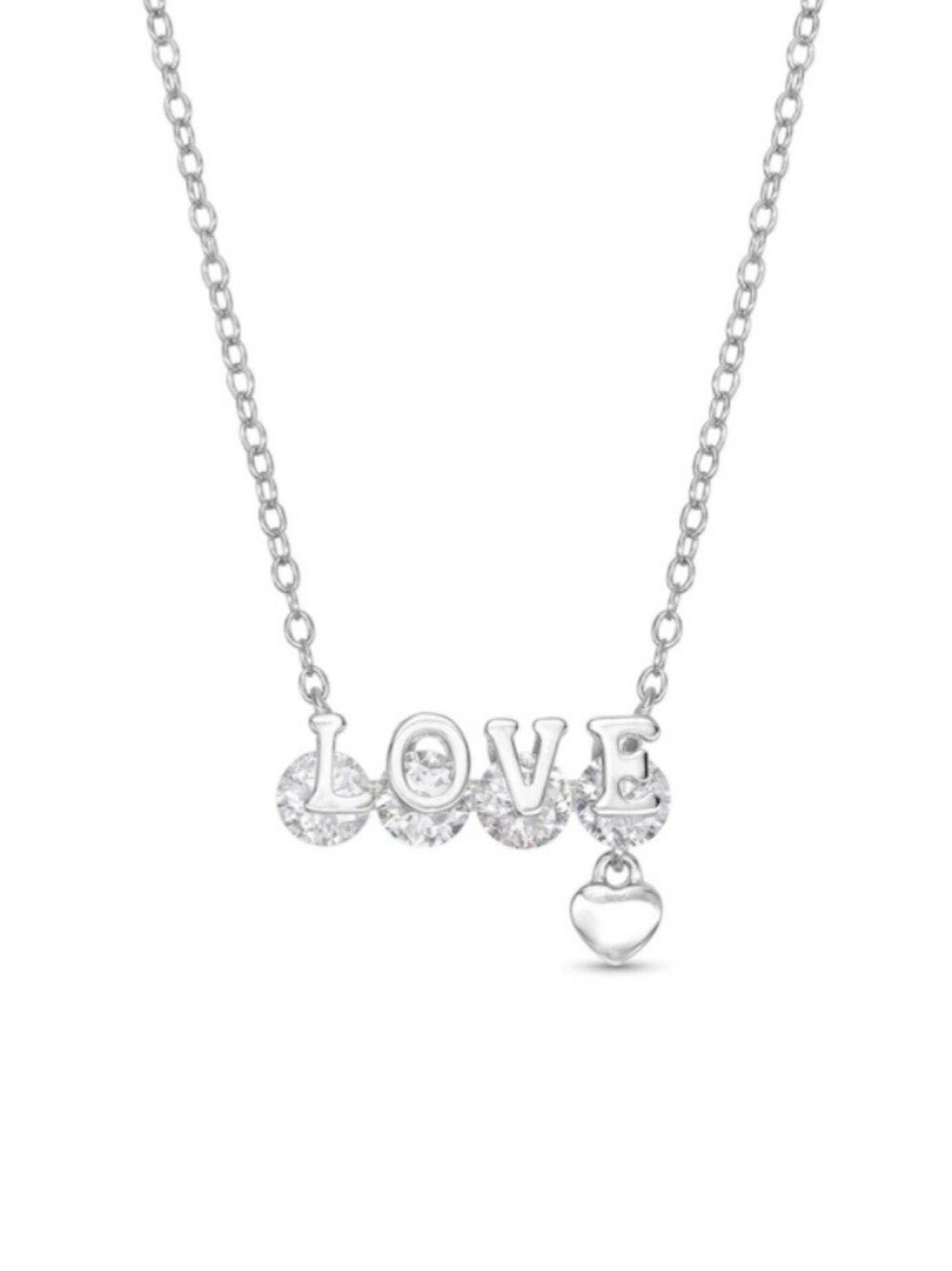 Sterling Silver CZ Four Stone Love Small Dangle Heart Pendant - 18"